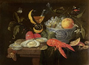 Stilleben med frukt og skjellfisk, 1653